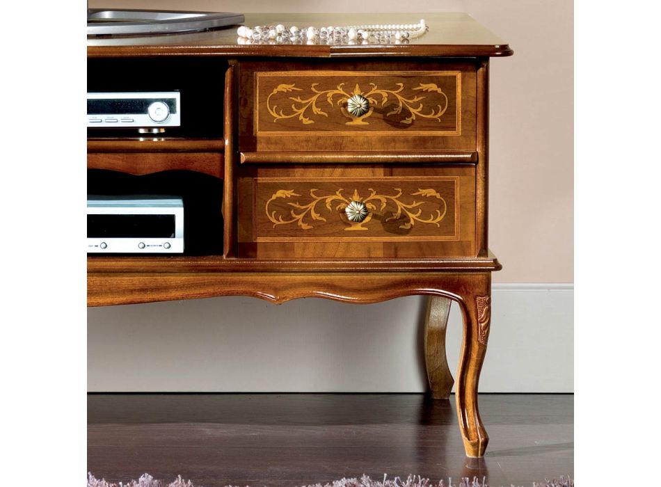 Mueble de TV clásico en madera de nogal 4 cajones Made in Italy - Prince viadurini
