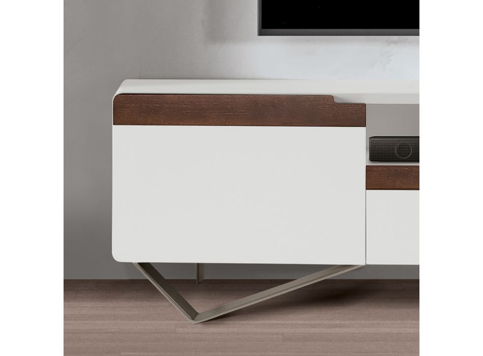 Mueble TV con 2 puertas en Canaletto y acabado blanco Made in Italy - Kari viadurini