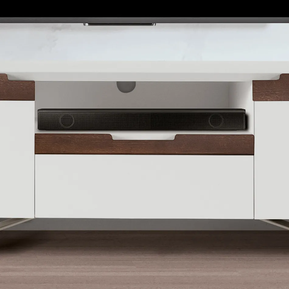 Mueble TV con 2 puertas en Canaletto y acabado blanco Made in Italy - Kari viadurini