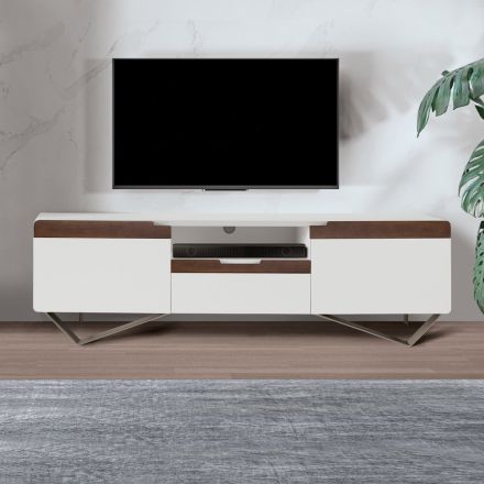 Mueble TV con 2 puertas en Canaletto y acabado blanco Made in Italy - Kari viadurini
