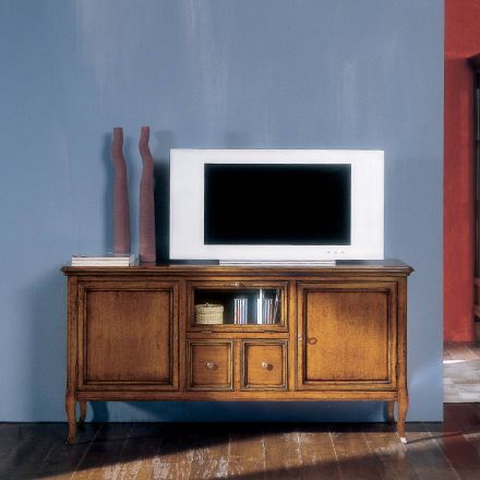 Mueble para TV con compartimento abatible en vidrio Made in Italy - Bomazi viadurini