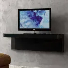 Mueble TV de pared en cristal negro y metal Made in Italy - Americio viadurini
