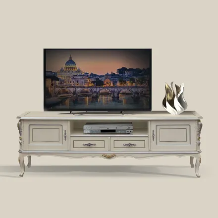 Mueble de TV de lujo en madera blanca y plateada Made in Italy - Cheverny viadurini