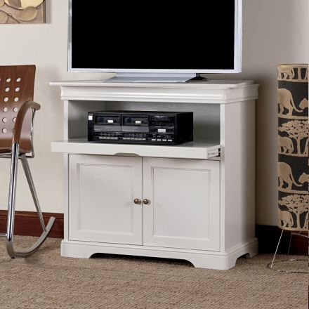 Mueble de TV de madera blanca con tapa giratoria Made in Italy - Aplu viadurini