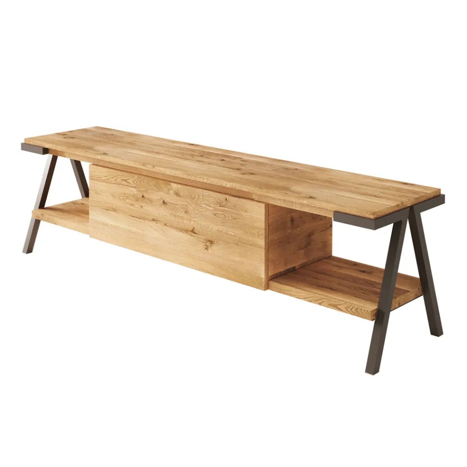 Mueble de TV en madera de roble anudado y metal Made in Italy - Jennifer viadurini