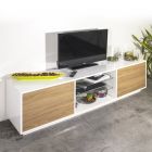 Mueble de TV en melamina con 2 estantes de vidrio Made in Italy - Norman viadurini