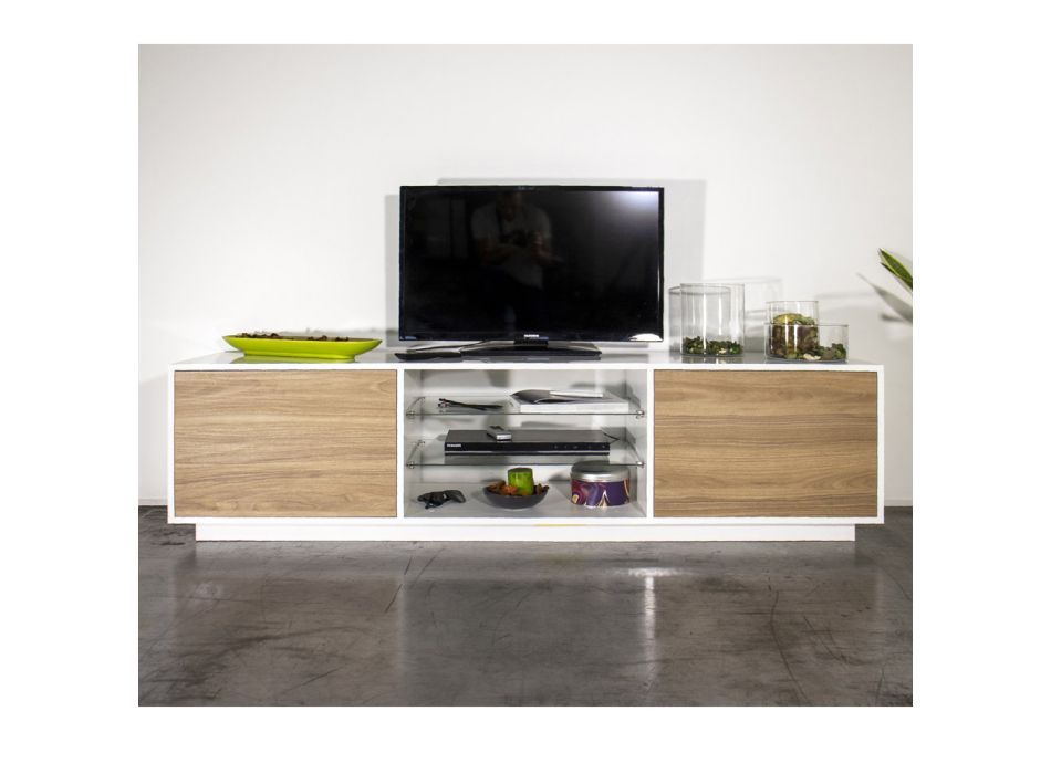 Mueble de TV de melamina con 2 estantes de vidrio Made in Italy - Norman viadurini