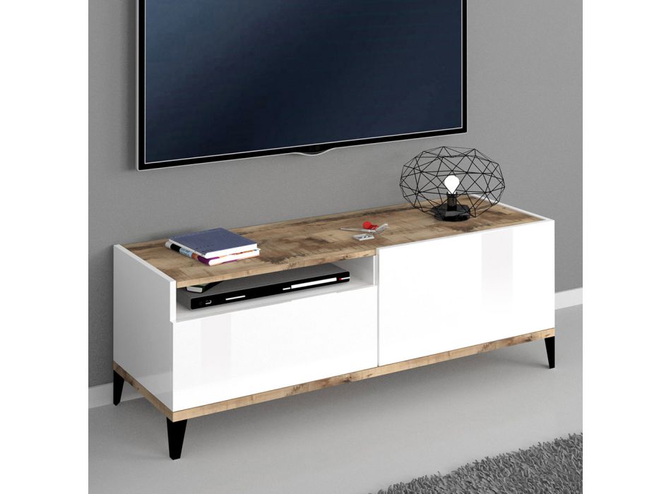 Mueble TV en melamina con compartimento y cajón Made in Italy - Florentino viadurini