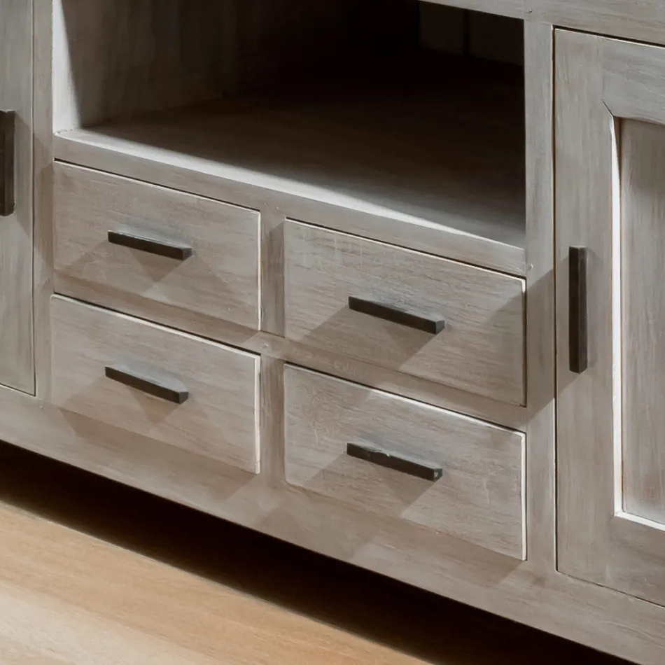 Mueble de TV Kendo de teca maciza con 2 puertas y 4 cajones viadurini