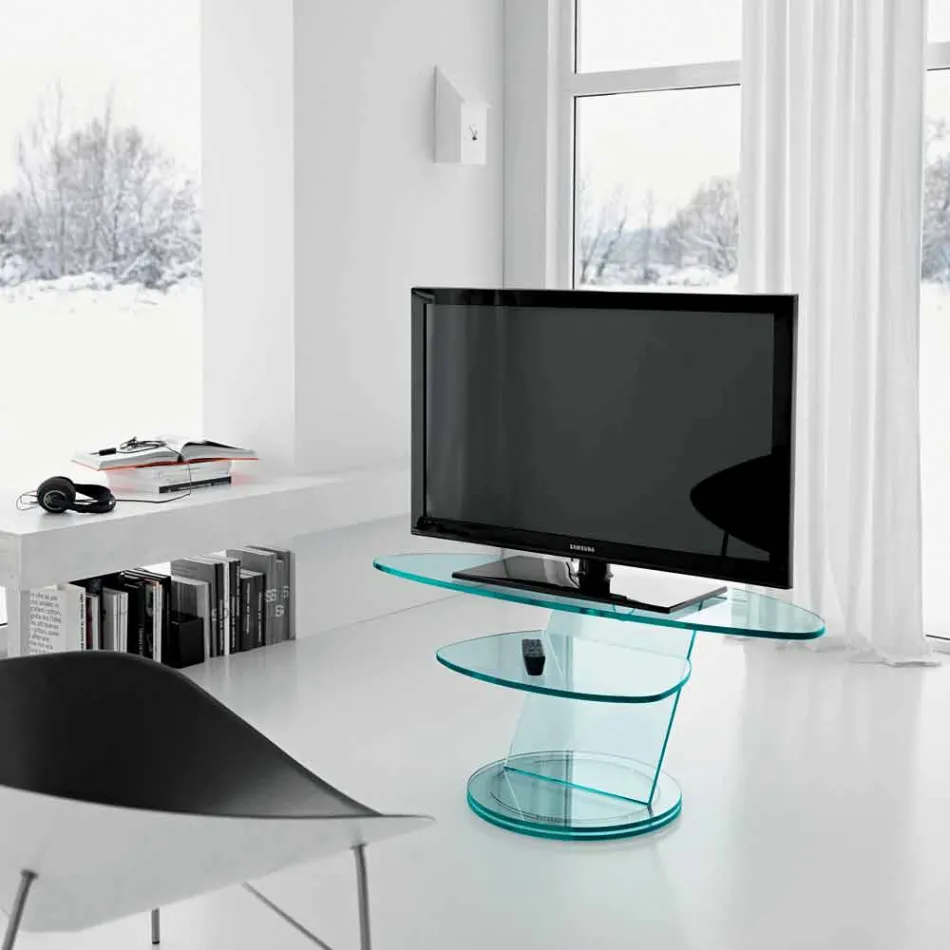 Mueble de TV de vidrio con base giratoria y estante de 2 dimensiones - Salemme viadurini