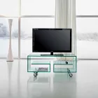 Mueble TV multiusos para sala de estar en vidrio transparente con ruedas - Birintolo viadurini