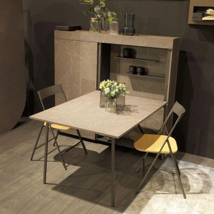 Mueble giratorio multifuncional con soporte para TV y mesa integrada Made in Italy - Illusione viadurini