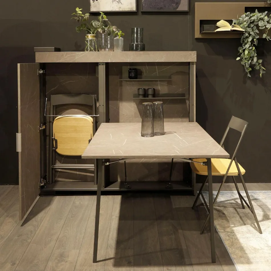 Mueble giratorio multifuncional con soporte para TV y mesa integrada Made in Italy - Illusione viadurini