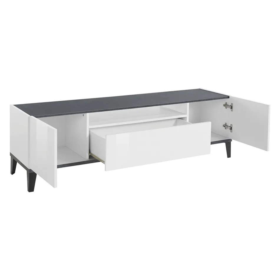 Televisor Móvil en Melamina 2 Habitaciones y 1 Cajón Made in Italy - Florentino viadurini