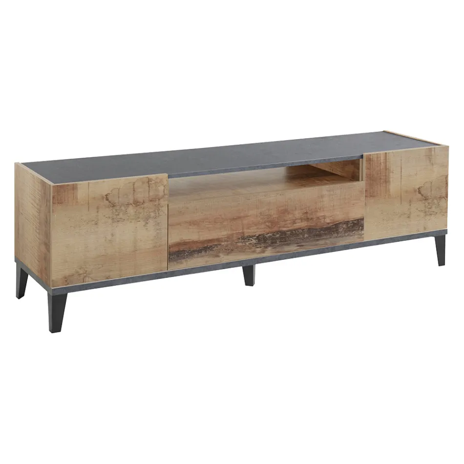 Televisor Móvil en Melamina 2 Habitaciones y 1 Cajón Made in Italy - Florentino viadurini