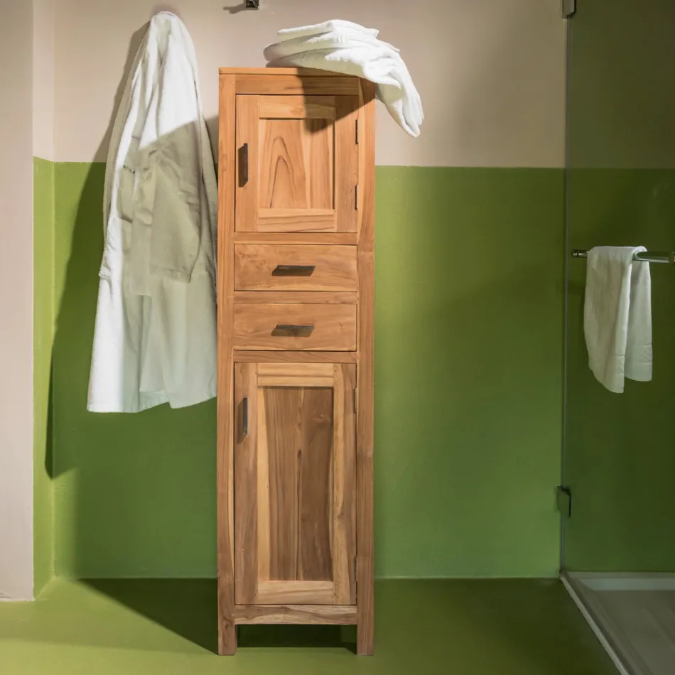 Mueble de baño de teca maciza con 2 puertas y 2 cajones - Posillipo viadurini