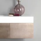 Mueble de baño suspendido en metal, madera MDF y Stonelight Made in Italy - Renga viadurini