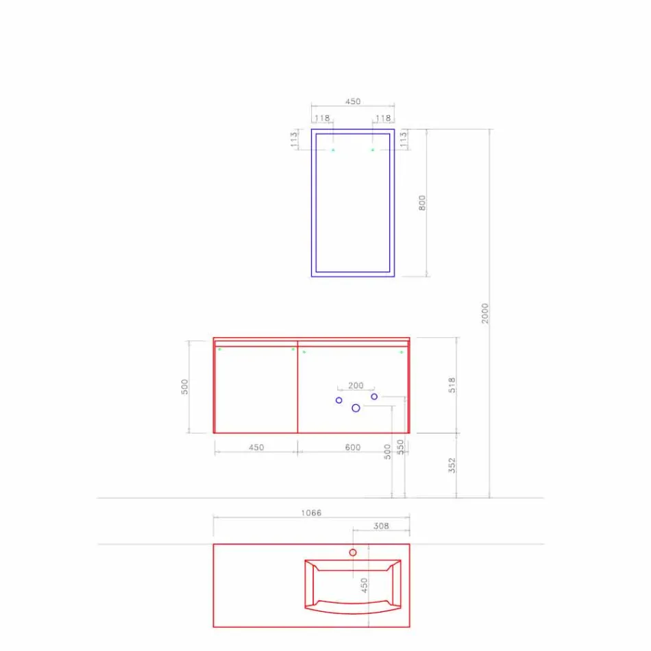 Mobiliario suspendido de diseño, composición de baño moderno - Callisi9 viadurini