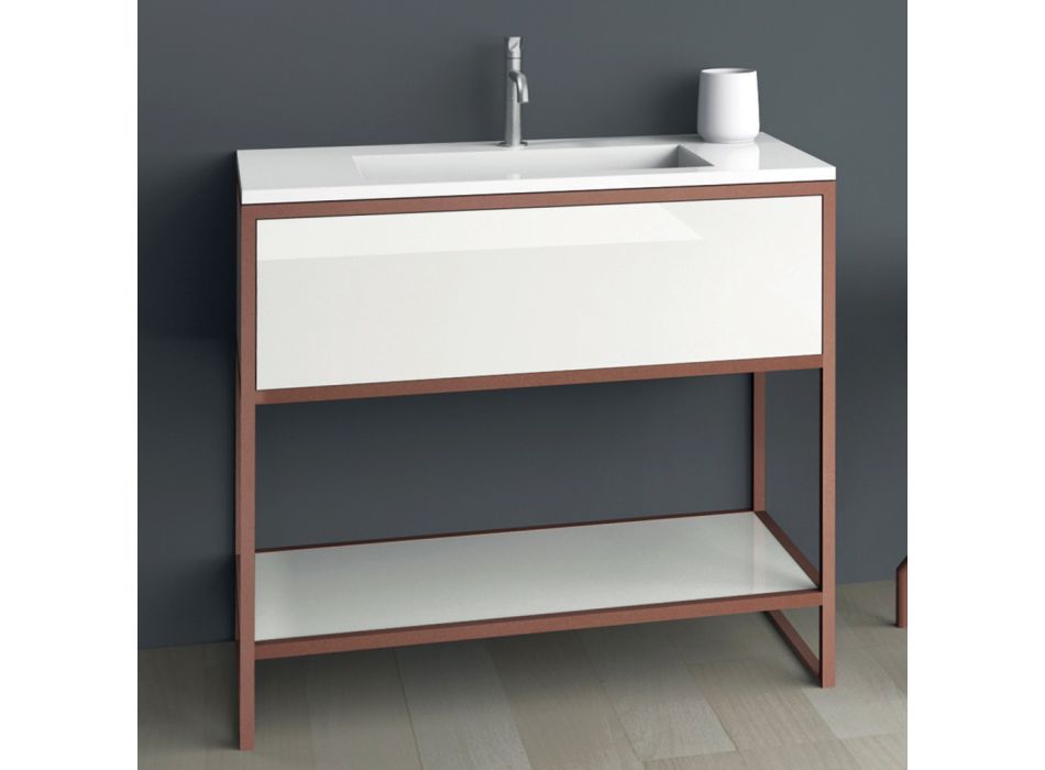 Mueble de baño de suelo en metal cobre y MDF blanco Made in Italy - Cizco viadurini