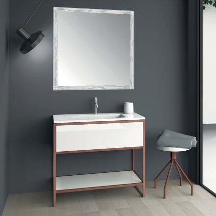 Mueble de baño de suelo en metal cobre y MDF blanco Made in Italy - Cizco viadurini