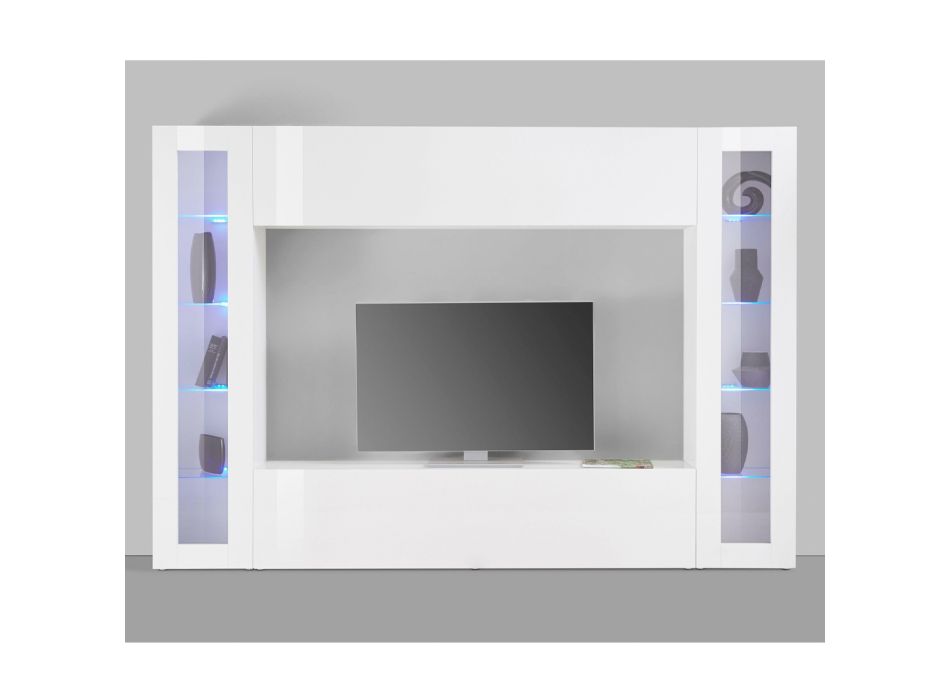 Mueble de salón Mueble para TV en madera blanca brillante 3 Composiciones - Fabienne viadurini
