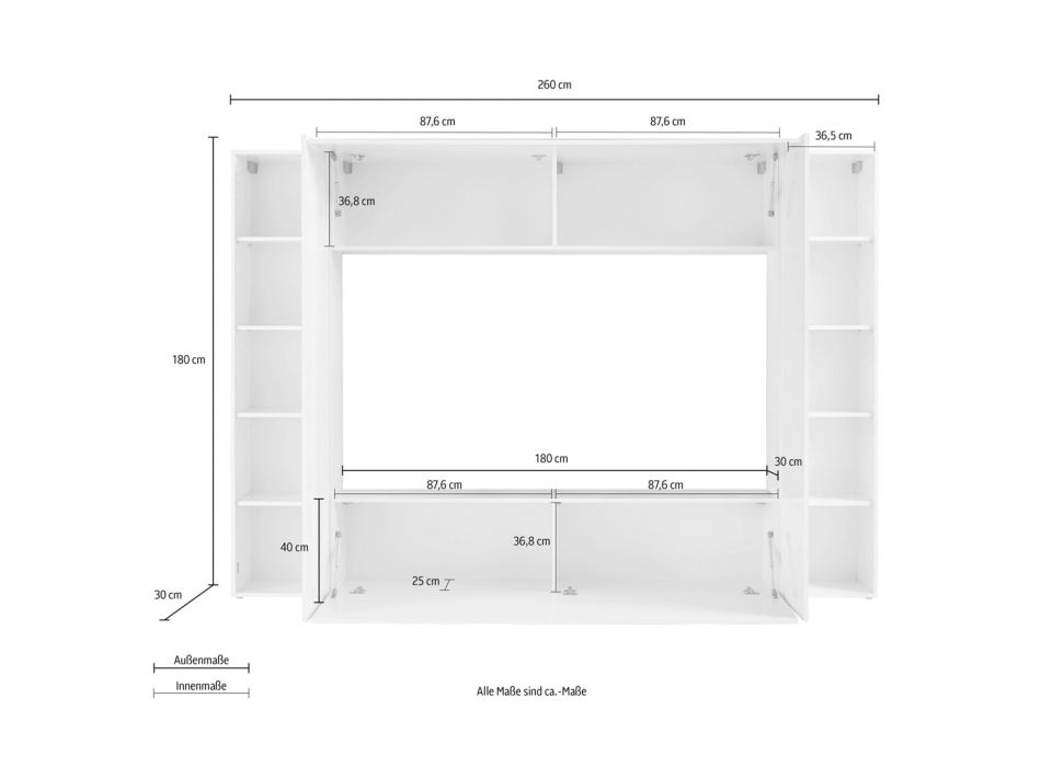 Mueble de salón Mueble para TV en madera blanca brillante 3 Composiciones - Fabienne viadurini
