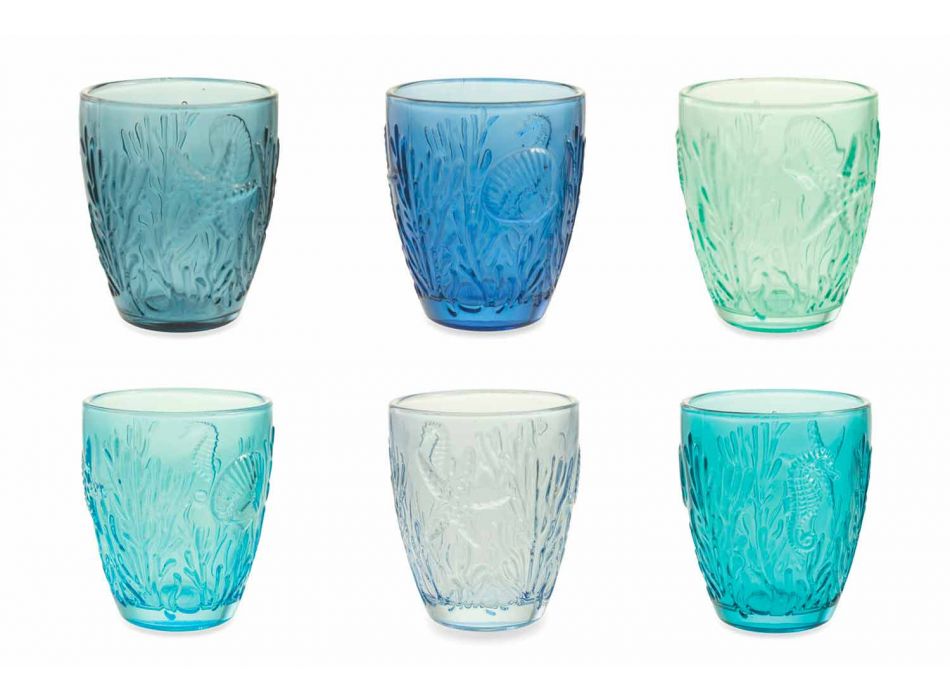 Gafas de color azul moderno 6 piezas de servicio de agua - Mazara viadurini