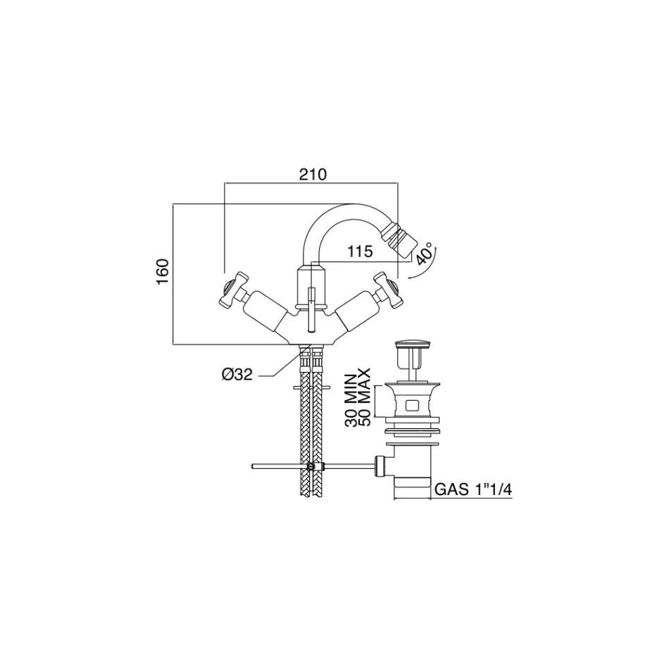 Bidé de un orificio en latón pesado con desagüe Made in Italy - Polignano viadurini