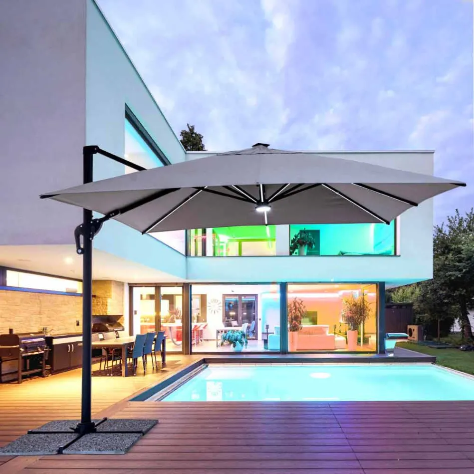 Paraguas de exterior 3x3 en poliéster gris y aluminio color antracita - Coby viadurini