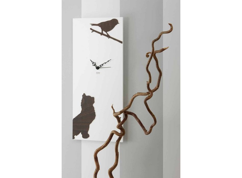 Reloj de pared blanco con decoraciones animales de madera Diseño moderno - Suspenso viadurini