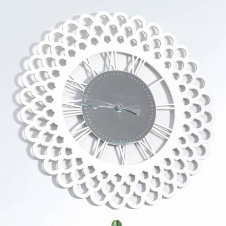 Reloj de pared de madera blanca de diseño floral grande y moderno - Gerbera viadurini