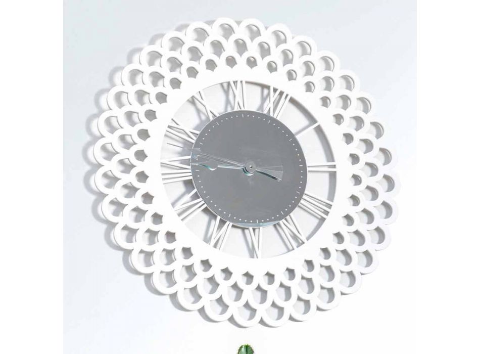 Reloj de pared de madera blanca de diseño floral grande y moderno - Gerbera viadurini