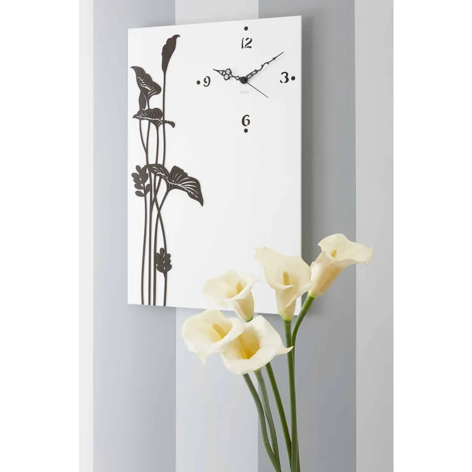 Reloj de pared rectangular moderno en madera de diseño blanco decorado - Croco viadurini