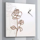 Reloj de pared cuadrado de madera blanca con decoración rosa moderna - Galanthus viadurini
