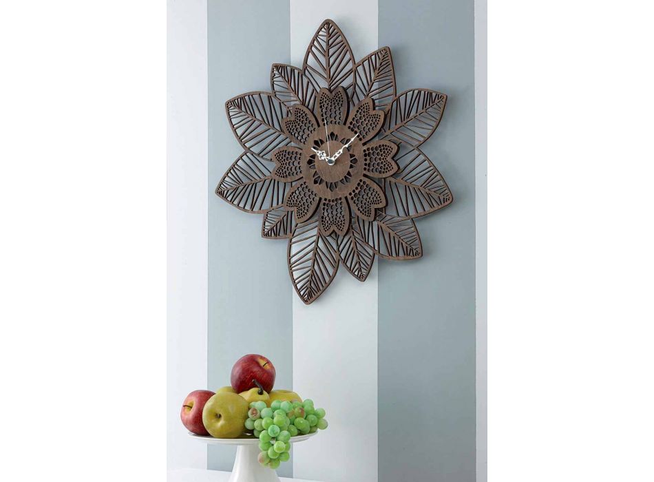 Reloj de pared en madera clara u oscura con un diseño floral moderno - Aquilegia viadurini