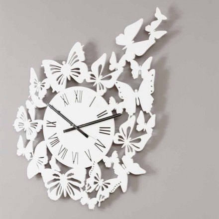 Reloj de pared de madera de color Diseño moderno decorado con mariposas - Papilio viadurini