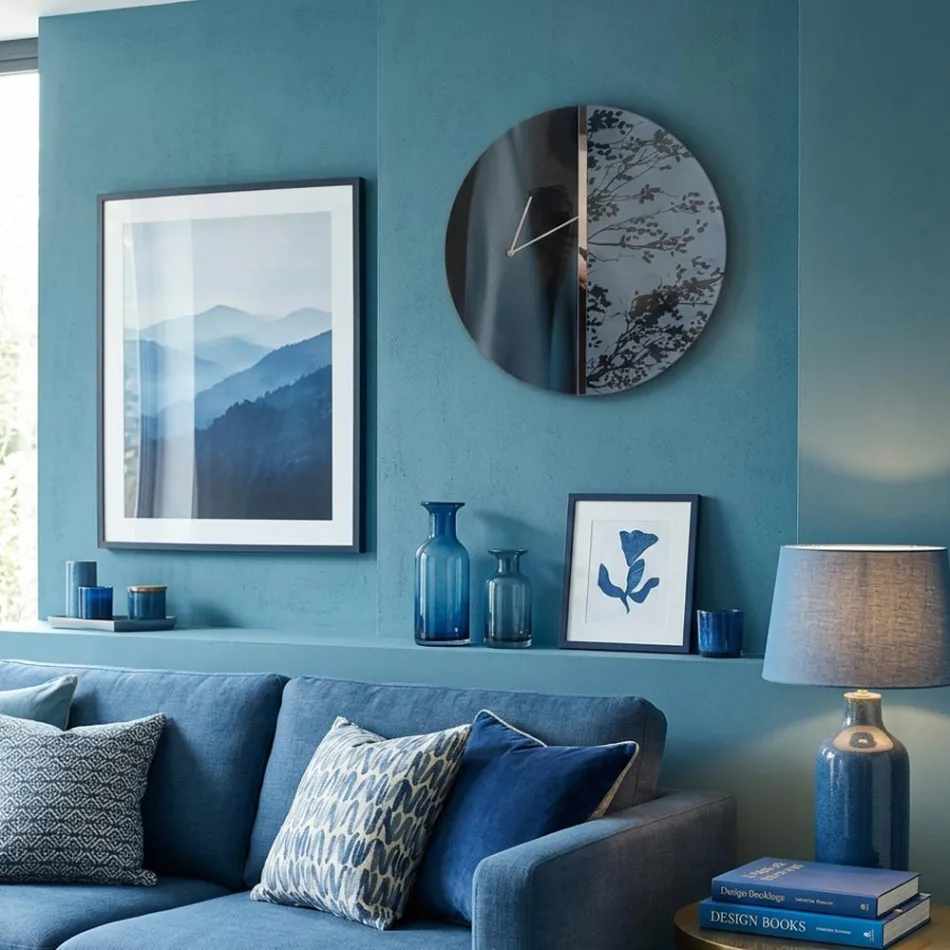 Reloj de pared azul en plexiglás verde fundido con impresión, fabricado en Italia - Acquaria viadurini