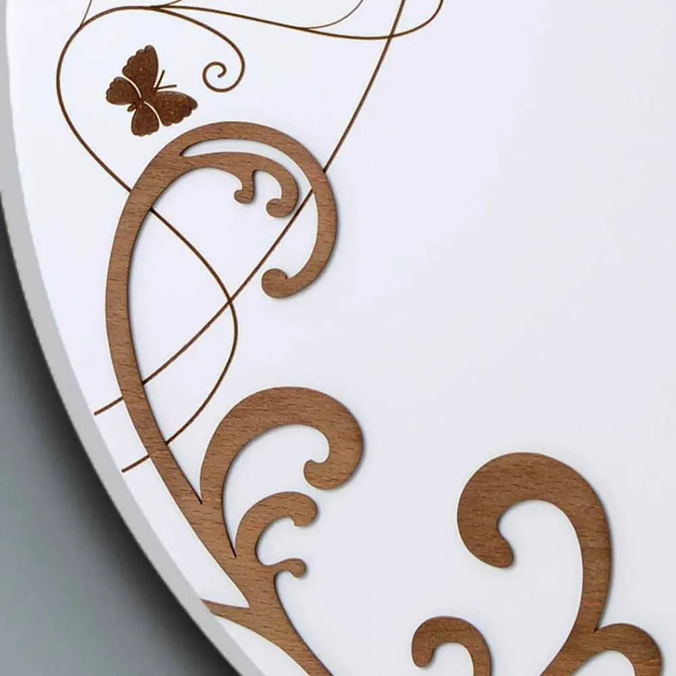 Reloj de pared moderno y redondo de madera con decoraciones de diseño estacional viadurini