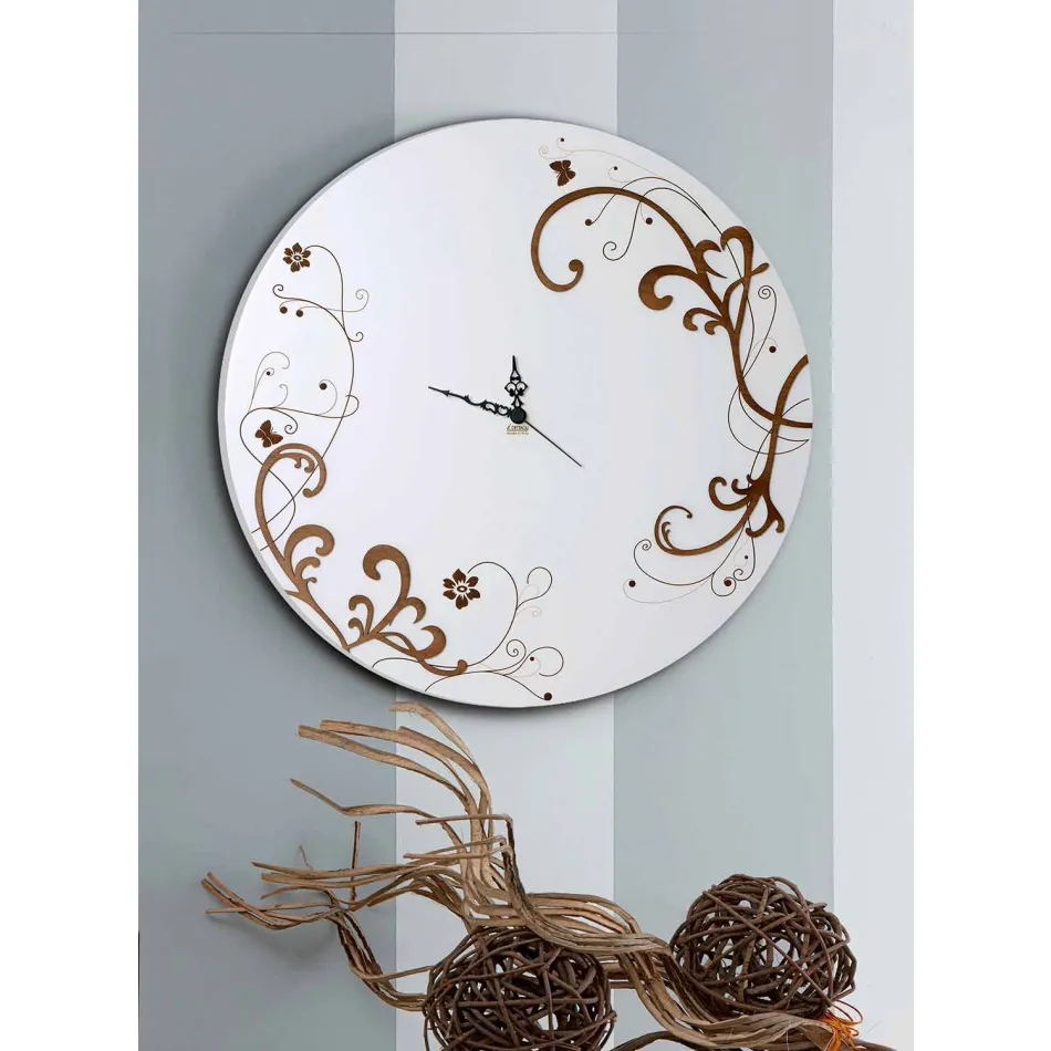 Reloj de pared moderno y redondo de madera con decoraciones de diseño estacional viadurini