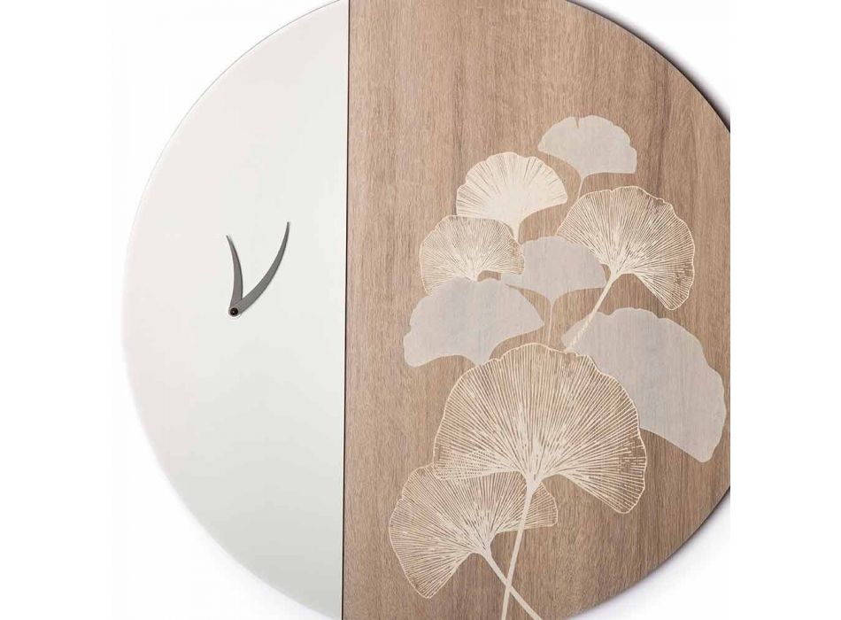 Reloj de pared de madera de diseño redondo con decoraciones, 2 acabados - Ginkgo viadurini