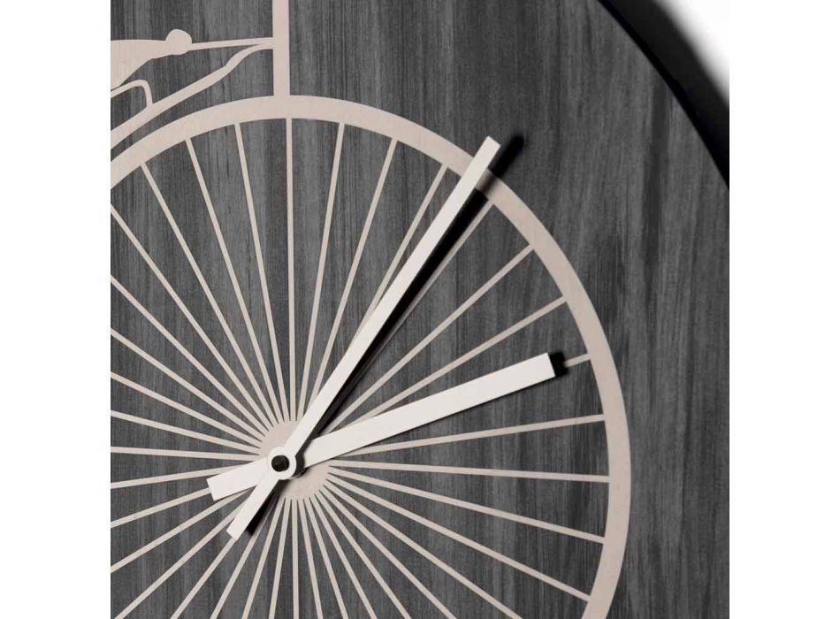 Reloj de pared de madera de diseño redondo con decoraciones en 2 acabados - Byko viadurini