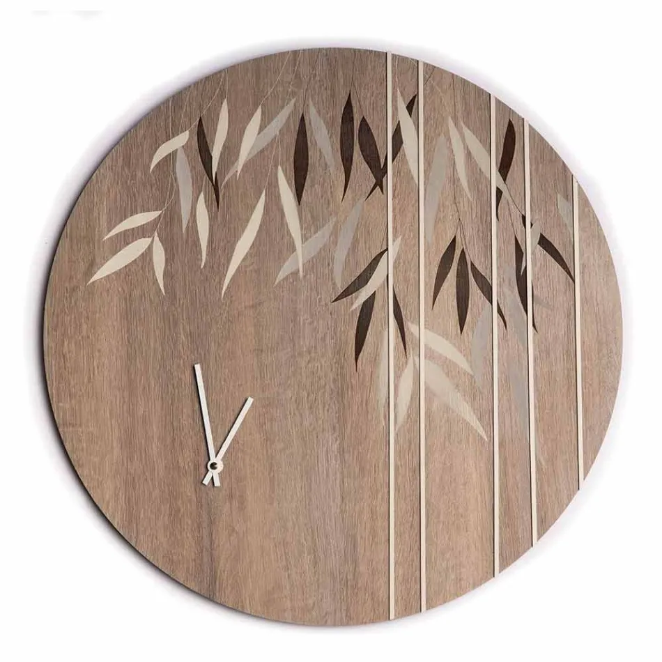 Reloj de pared redondo en madera de roble o pizarra con diseño grabado a láser - Kanno viadurini