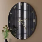 Reloj de pared de cristal con efecto mármol negro y dorado y manecillas de latón - Cortex viadurini