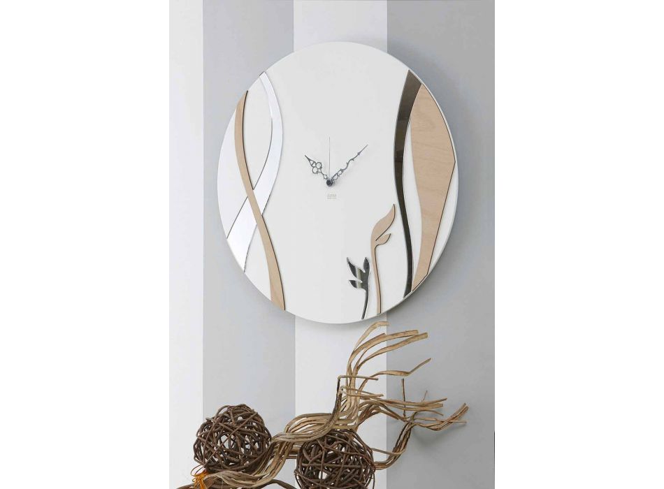Reloj de pared moderno y redondo con diseño de madera decorada - Harmony viadurini