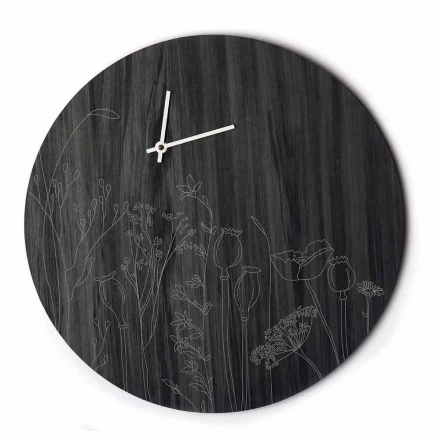 Reloj de pared de madera de diseño redondo moderno y grabado láser - Florinto viadurini
