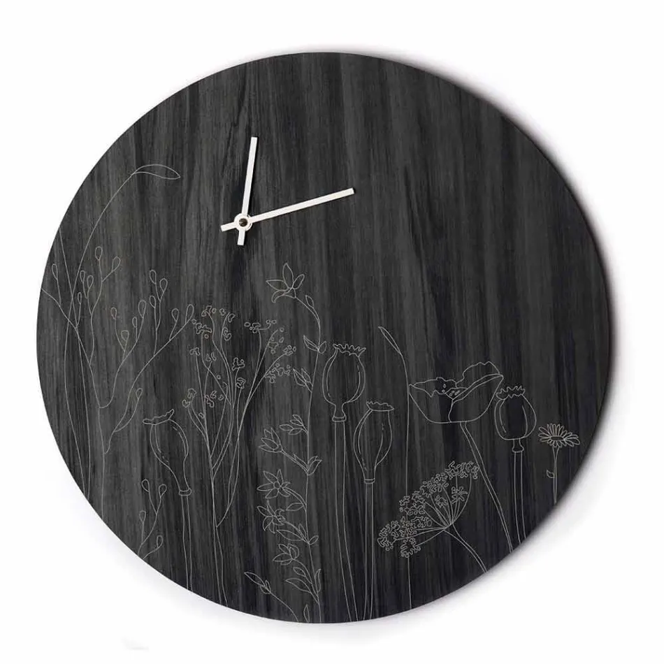 Reloj de pared de madera de diseño redondo moderno y grabado láser - Florinto viadurini