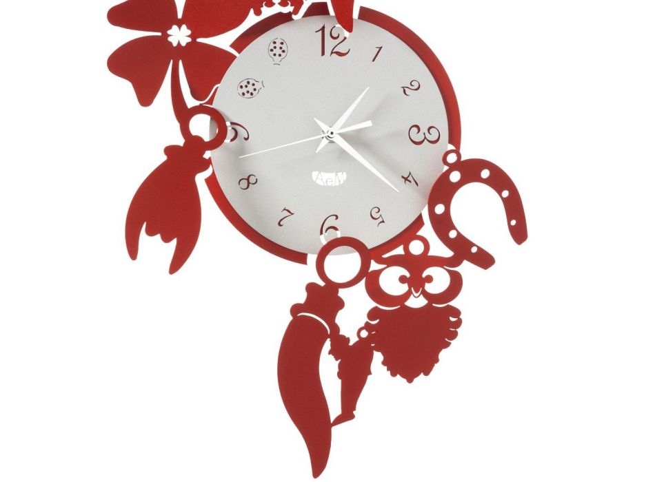 Reloj de pared de hierro de diseño redondo con decoraciones de Fortuna - Tibio viadurini