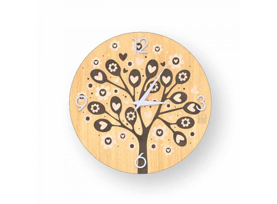 Reloj de diseño de pared Tree Of Heart, de madera, hecho de Italia viadurini