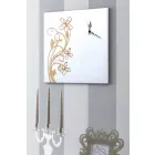 Reloj de pared cuadrado grande en madera blanca con flores - Florello viadurini