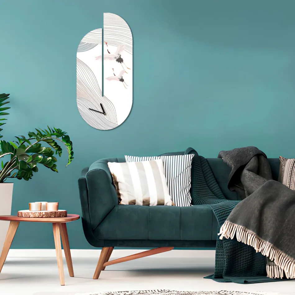 Reloj de Madera con Estampado de Garzas Made in Italy - Palau viadurini